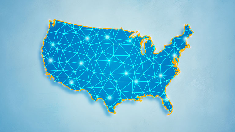 Map of the United States showing connections